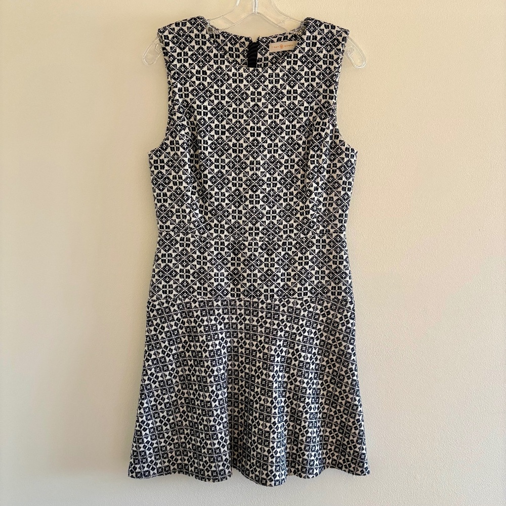 Tory Burch Black White Jacquard Fit & Flare Dress Size 6 Style 51151453